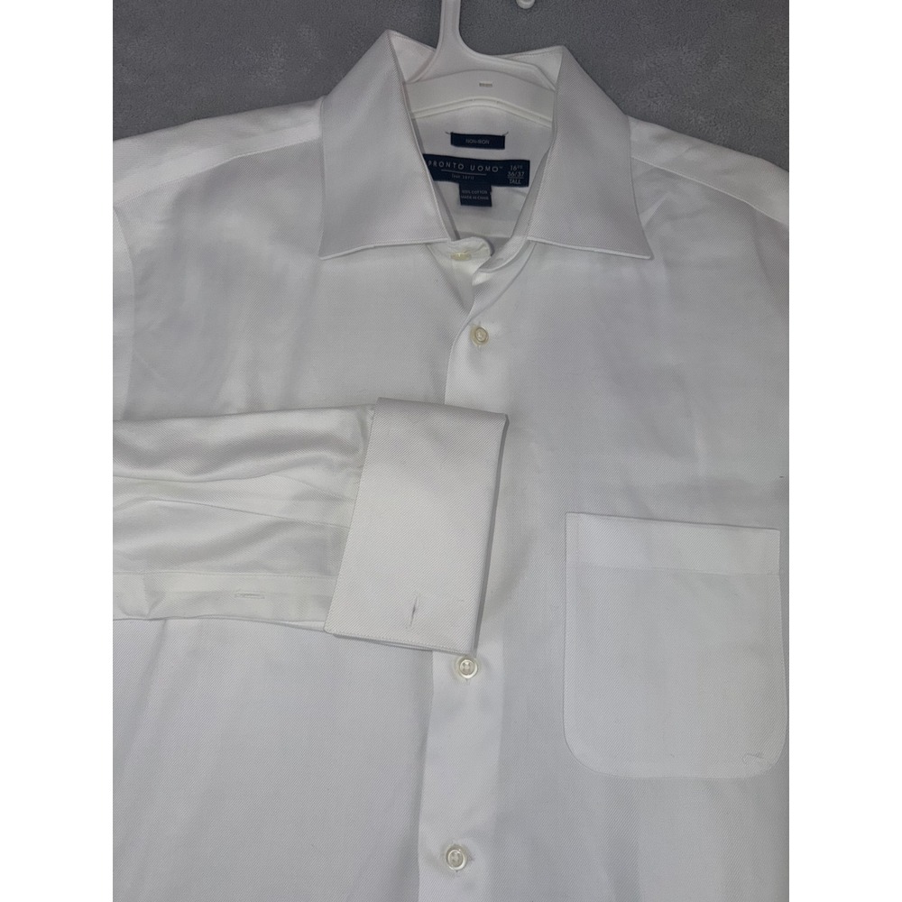 Pronto Uomo Mens 16.5X36/37 French Cuffs White Non-Iron Dress‎ Shirt Tall Cotton